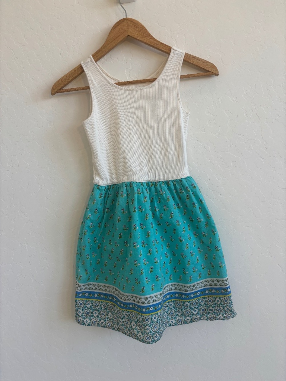 Gap Kids Girls Mixed Media Floral Tank Dress Turquoise Blue White Size L ( 12 y)